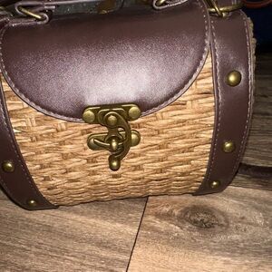 Womens Straw Handbag Shoulder Bag for Beach Travel and Everyday Use Dark Brown